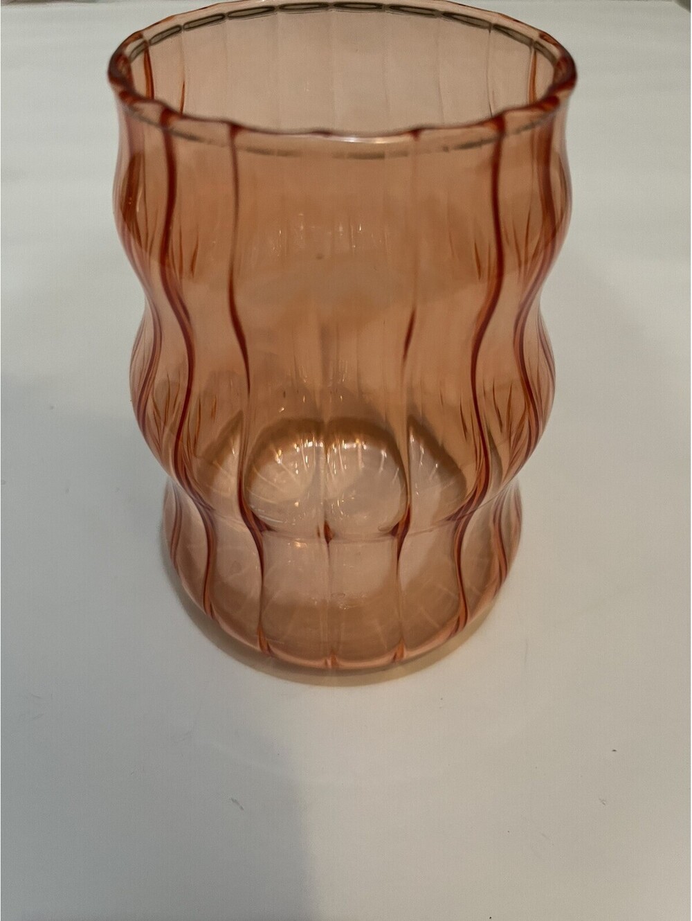 Vintage Tangerine/Orange Colored Flower Vase glass cup  wave Pattern 4.5”